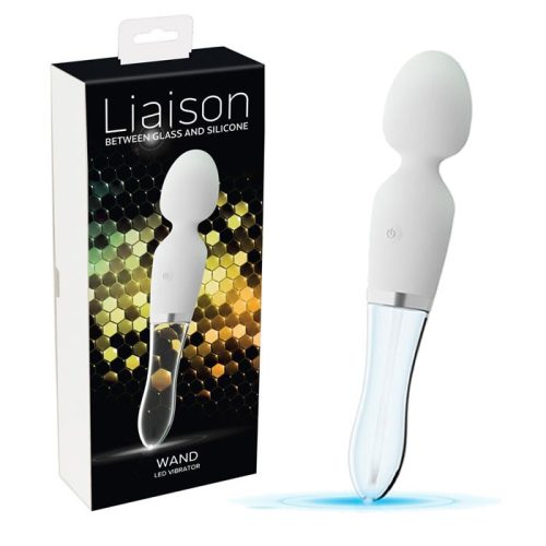 LIAISON WAND - AKKUS, SZILIKON-ÜVEG LED-ES VIBRÁTOR (ÁTTETSZŐ-FEHÉR)