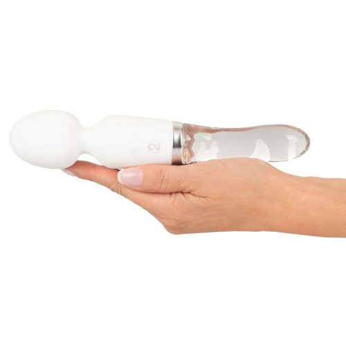 LIAISON WAND - AKKUS, SZILIKON-ÜVEG LED-ES VIBRÁTOR (ÁTTETSZŐ-FEHÉR)