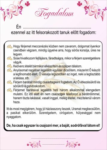 FOGADALOM TÁBLA LÁNYBÚCSÚRA