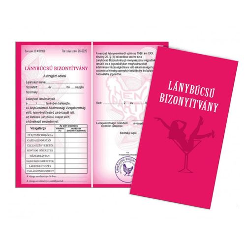 LÁNYBÚCSÚ BIZONYÍTVÁNY